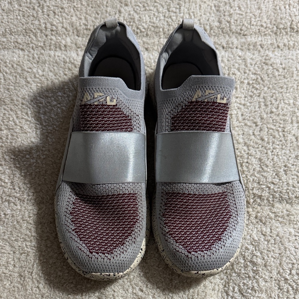 APL Knit Slip-On Sneakers in Light Blue and Burgundy